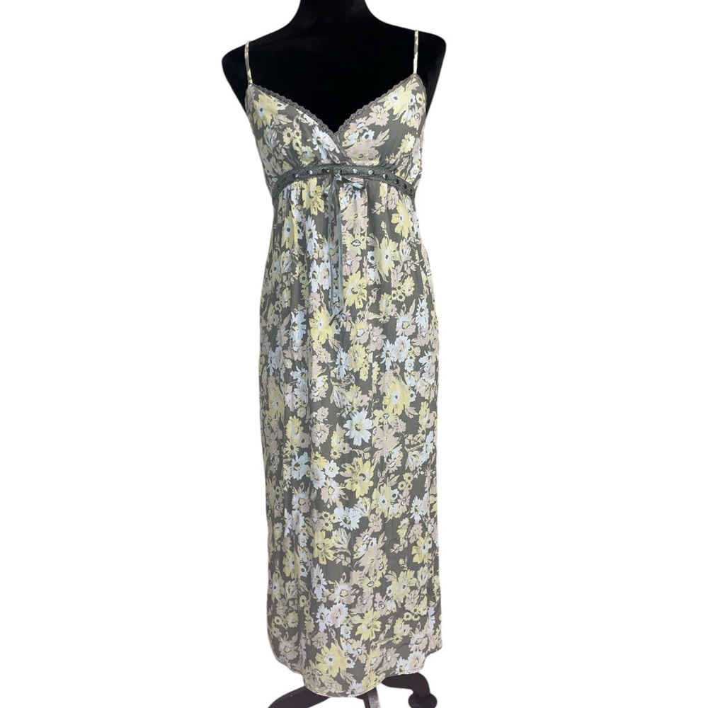 Stitch & Pine, Floral Green & Yellow Midi Dress, Size M